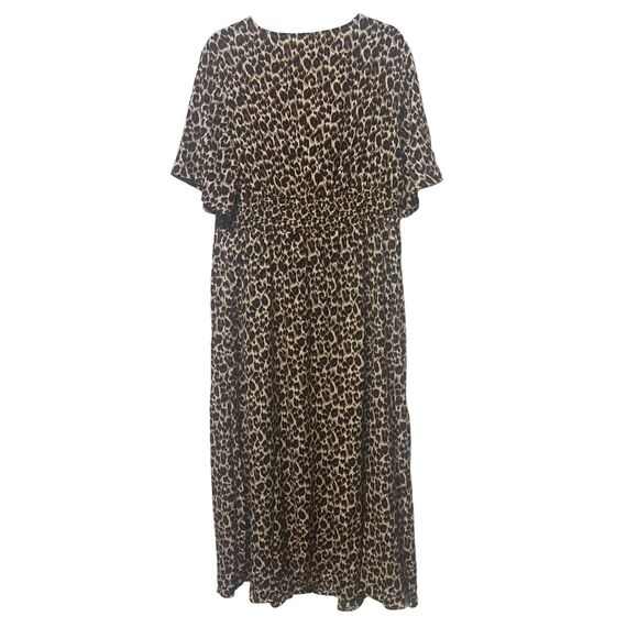 Leopard Print V-Neck Short Sleeve Lightweight Midi Dress Size‎ 14/16 or 1X - Picture 1 of 5